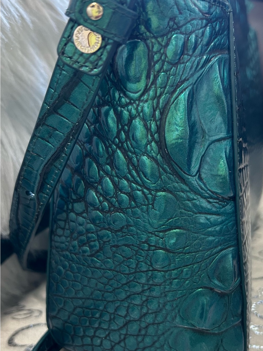 NWT Brahmin Hillary Shoulder Bag in Mystic Green Melbourne Croc Leather. - Picture 6 of 13
